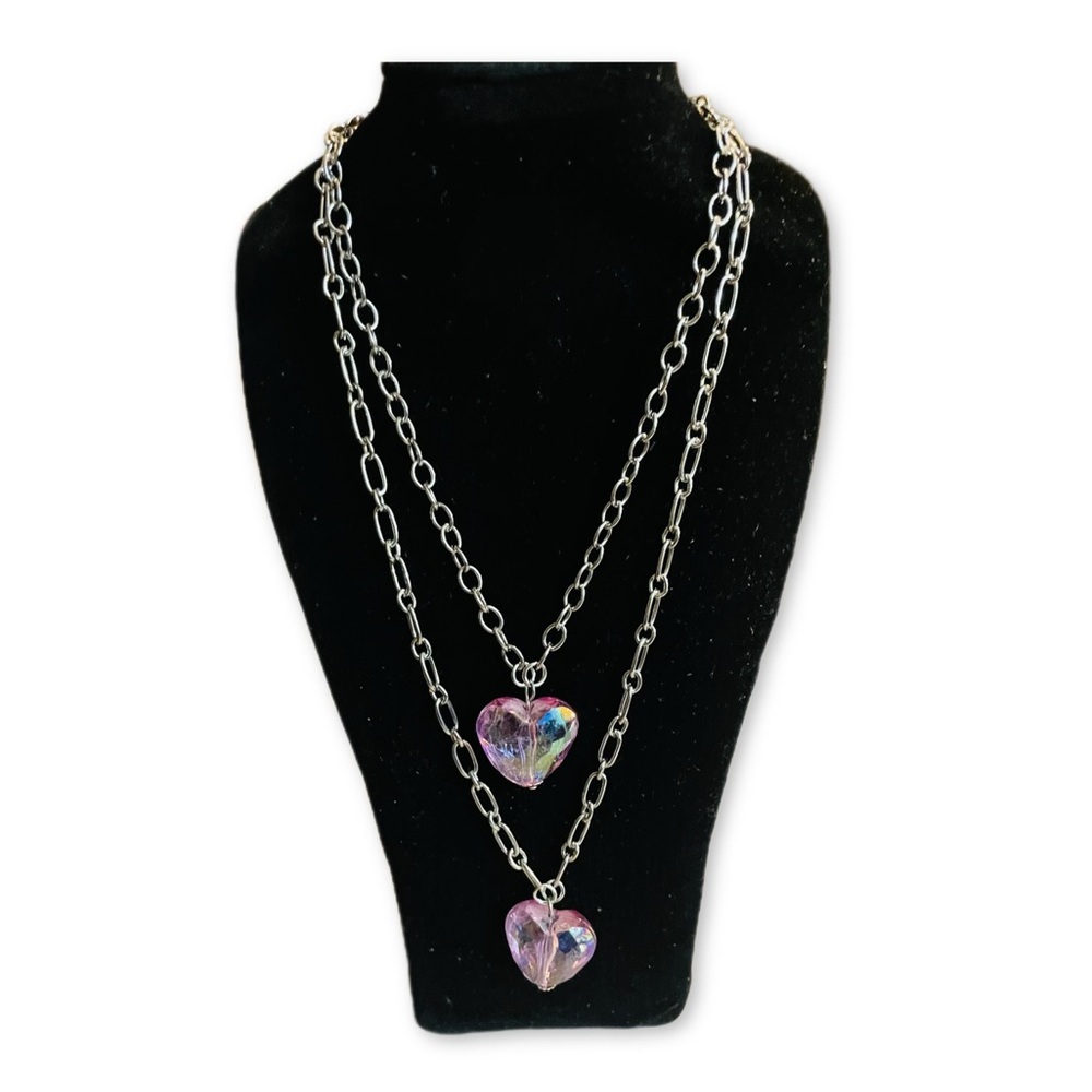 Silver Double Heart Pendant Fashion Necklace